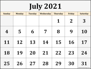July 2021 Calendar